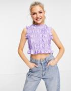 Lola May Shrired Satin Crop Top In Lilac-purple
