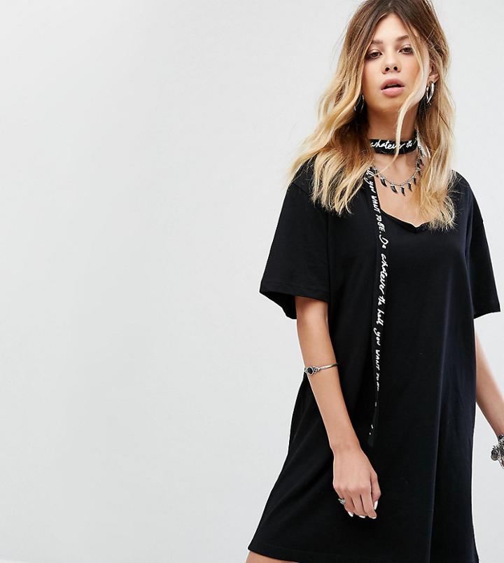 Sacred Hawk Oversize T-shirt Dress With Choker Detail - Black