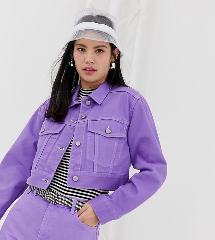 Monki Cropped Denim Jacket With Organic Cotton In Lilac Two-piece