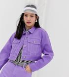 Monki Cropped Denim Jacket With Organic Cotton In Lilac Two-piece