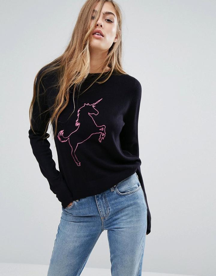 Miss Selfridge Unicorn Logo Sweater - Navy