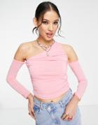 Pull & Bear Cut Out Long Sleeve Top In Pink