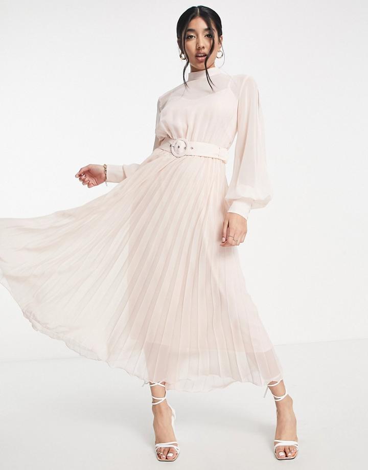 Style Cheat Balloon Sleeve Pleated Midaxi Dress In Blush-pink