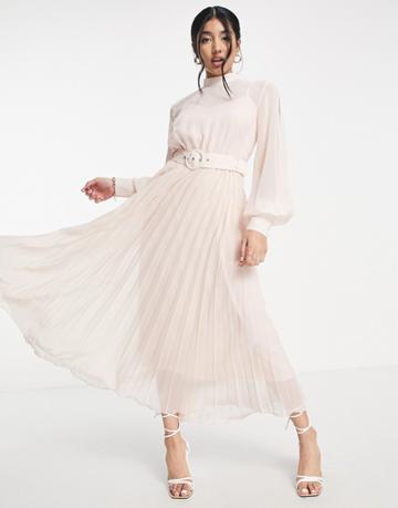 Style Cheat Balloon Sleeve Pleated Midaxi Dress In Blush-pink