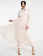 Style Cheat Balloon Sleeve Pleated Midaxi Dress In Blush-pink