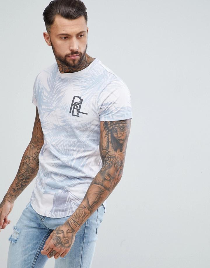 Religion Longline T-shirt With Curved Hem In Pink Palm Print - Pink