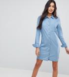 Asos Tall Denim Shirt Dress With Deep Cuff Detail - Blue