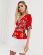 Lipsy Floral Wrap Top