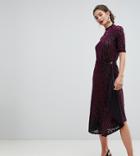 Y.a.s Tall Sille Midi Wrap Skirt In Flocked Velvet - Red