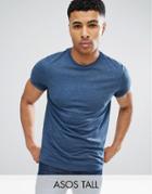 Asos Tall Crew Neck T-shirt With Roll Sleeve In Blue - Blue