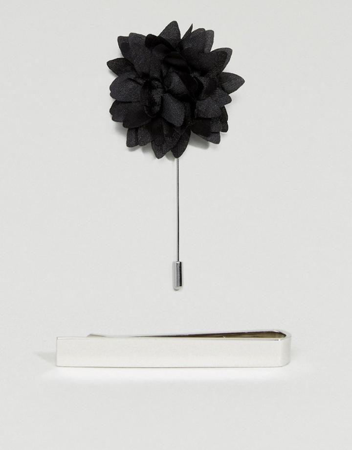 Asos Wedding Set With Tie Bar And Flower Lapel Pin - Multi