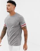Asos Design T-shirt In Interest Fabric With Contrast Tipping - Gray