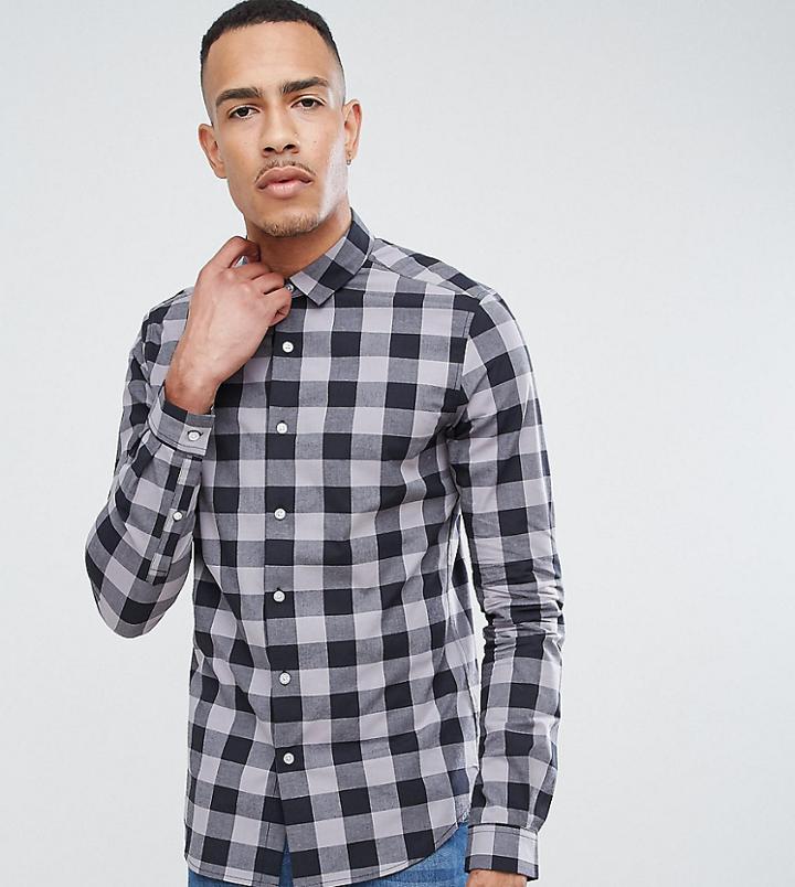 Asos Tall Skinny Poplin Buffalo Plaid Shirt - Gray