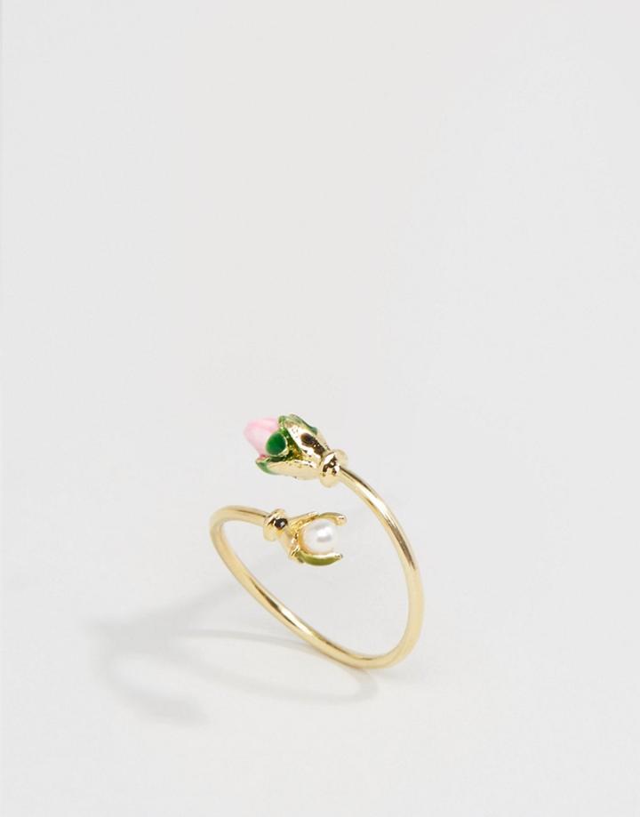 Les N R Ides Delicate Detail Floral Wrap Ring - Pink