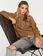 Only Chunky Balloon Sleeve Sweater In Camel-brown