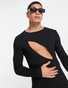 Asos Design Muscle Fit Long Sleeve T-shirt With Slash Detail In Black