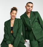 Collusion Unisex Oversized Blazer In Warped Checkerboard Print-green