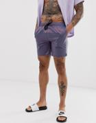 Asos Design Swim Shorts In Iridescent Blue Fabric In Mid Length - Blue