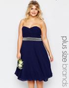 Tfnc Plus Chiffon Midi Prom Dress With Full Skirt And Embellished Waist - Navy