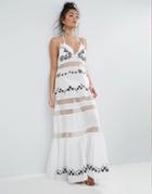 Asos Beach Mesh Embroidered Panel Maxi Dress With Peplum Hem - Multi