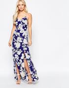 Parisian Floral Maxi Dress With Front Cut Out - Blue
