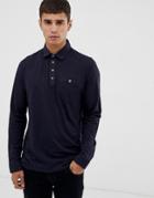 Ted Baker Long Sleeve Polo Shirt With Woven Collar-navy