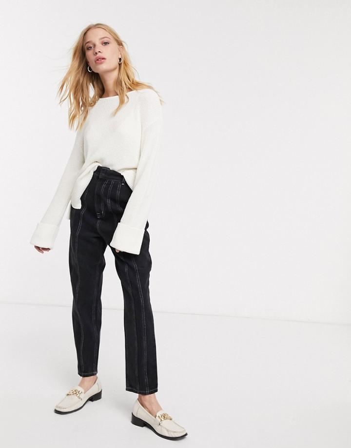 Weekday Danna Round Neck Sweater In Off-white