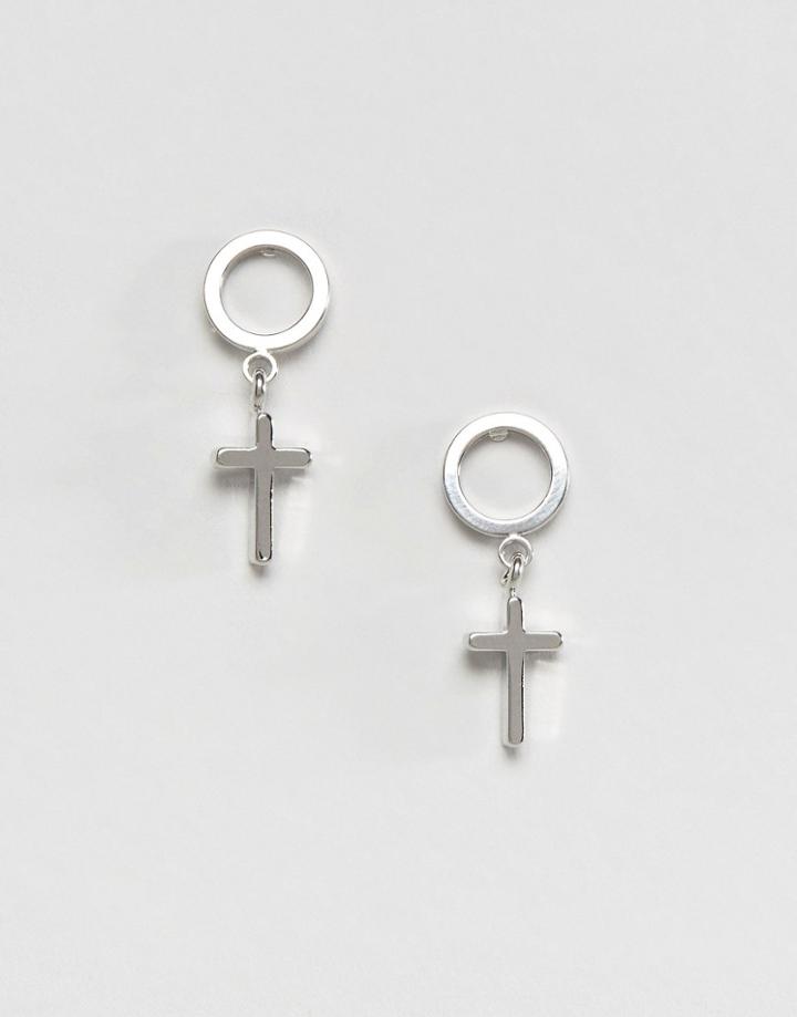Designb London Halloween Cross Drop Stud Earrings - Silver