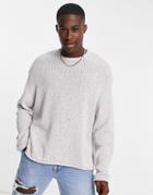 Asos Design Knitted Oversized Textured Sweater In Light Gray-grey