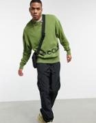 Asos Dark Future Oversized Sweatshirt In Khaki Acid Wash-green