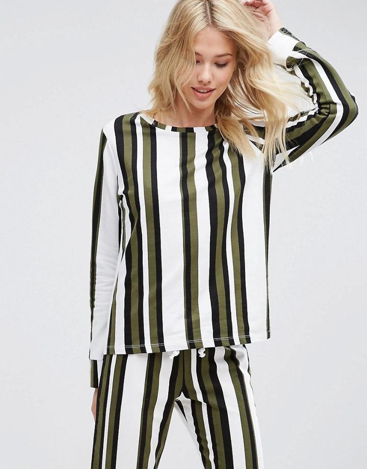 Asos Lounge Khaki Stripe Sweatshirt - Multi