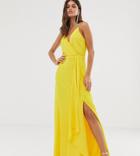 Tfnc Cami Wrap Maxi Dress With Fishtail In Yellow - Yellow