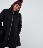 Asos Design Curve Swing Coat With Zip Front - Black