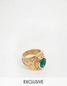 Reclaimed Vintage Green Stone Varsity Ring In Gold - Gold