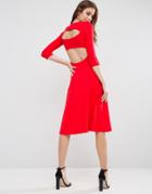Asos Midi Skater Dress With Cut Out Back - Red