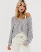 Free People Beach Comber Fluffy Knit Sweater-gray