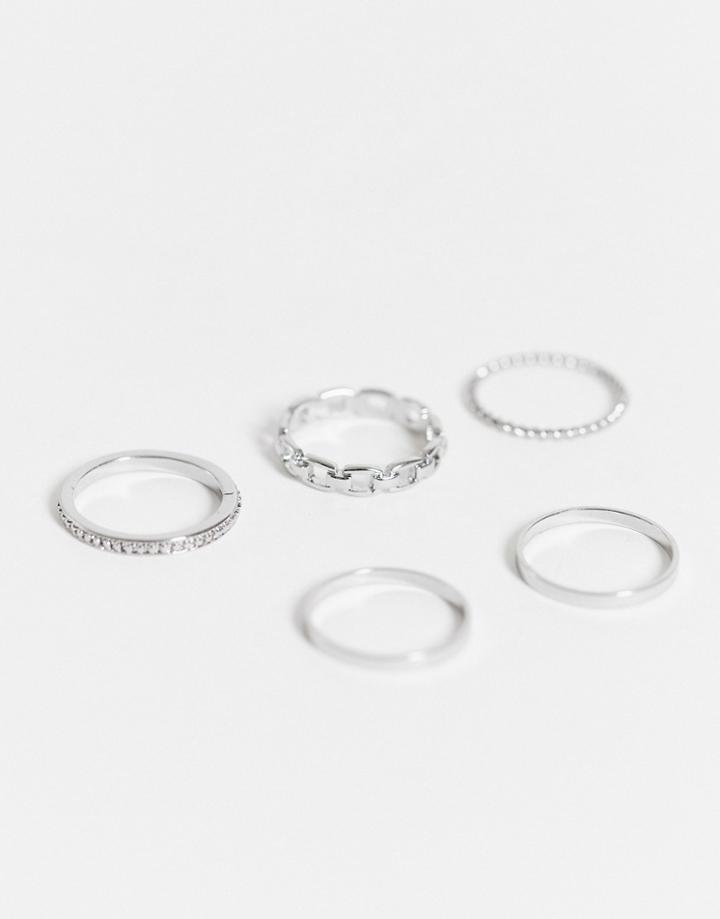 Topshop Chain And Bobble Rings 5 X Multipack In Silver