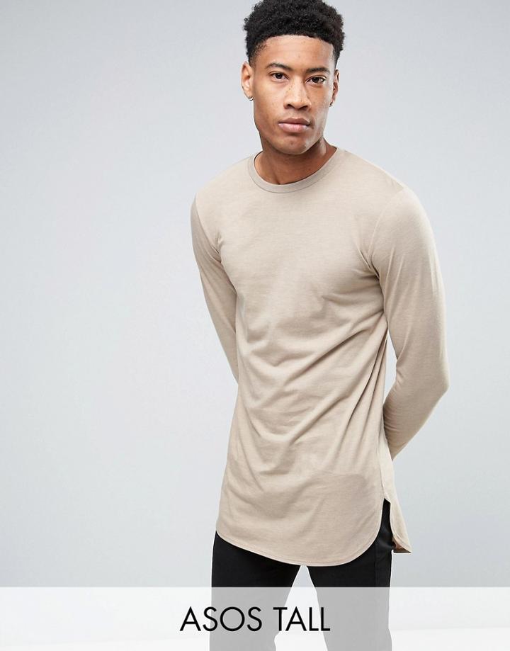 Asos Tall Super Longline Long Sleeve T-shirt With Curved Step Hem - Gr