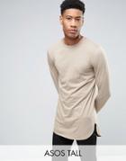 Asos Tall Super Longline Long Sleeve T-shirt With Curved Step Hem - Gr