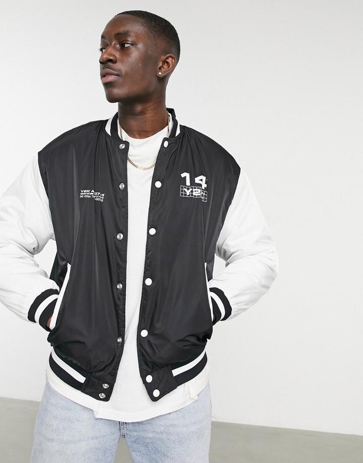 Bershka Varsity Bomber Jacket In Black