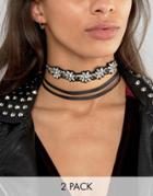 Asos Pack Of 2 Embellished Wraparound Choker Necklace - Multi