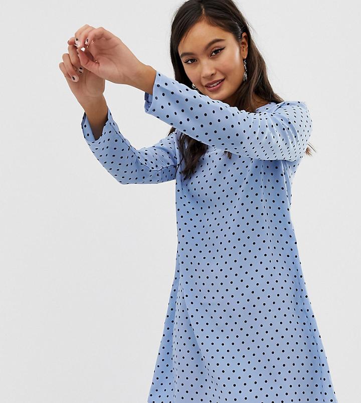 Glamorous Long Sleeve Shift Dress In Spot-blue