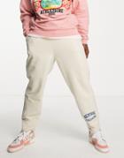 Asos Actual Relaxed Sweatpants In Polar Fleece With Piping And Logo In Ecru - Part Of A Set-white
