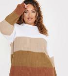 In The Style Plus X Billie Faiers Knitted Contrast Stripe Sweater In Brown Multi