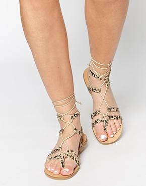 Asos Foozle Guilly Tie Leather Sandals - Leopard