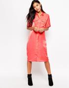 Neon Rose Utility Midi Dress - Tomato
