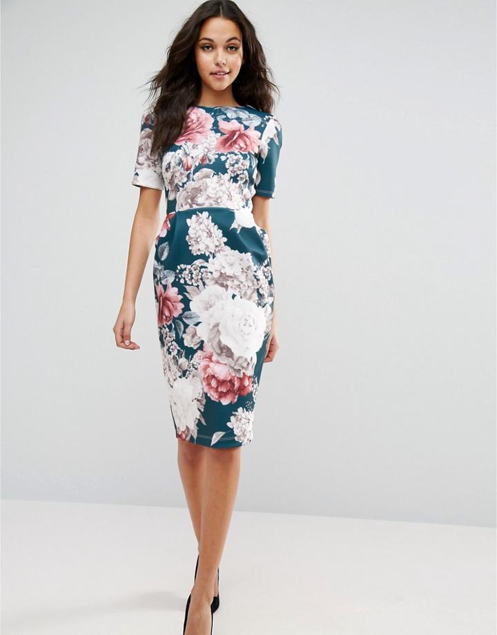 Asos Wiggle Dress In Floral Print - Multi