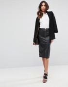 Asos Leather Pencil Skirt With Circle Zip Trim - Black