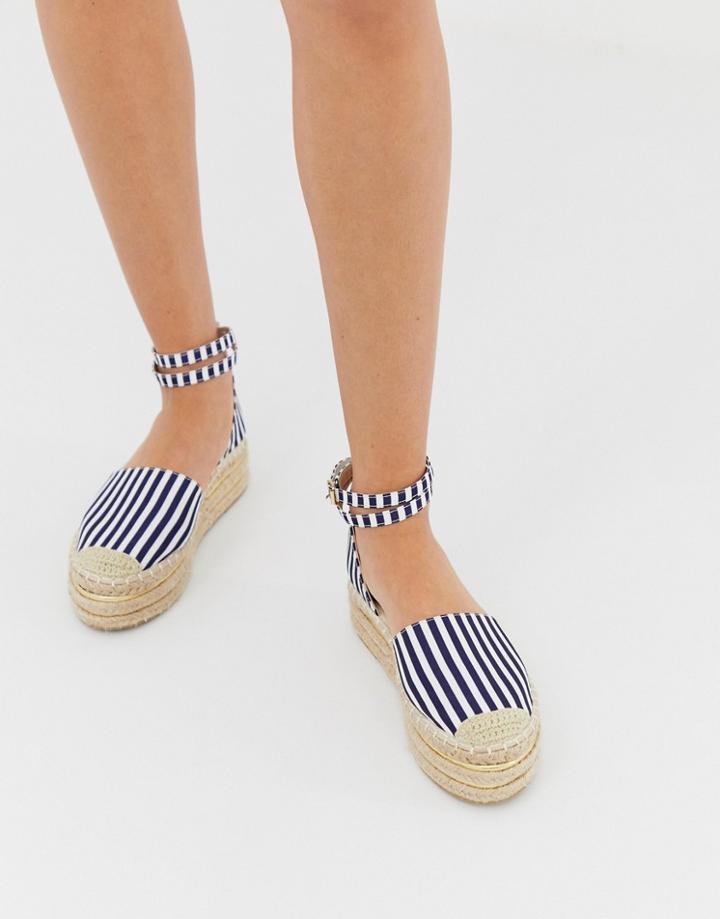 Prettylittlething Espadrille Flatform With Ankle Strap In Blue Stripe - Multi
