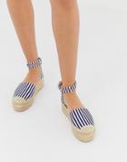 Prettylittlething Espadrille Flatform With Ankle Strap In Blue Stripe - Multi